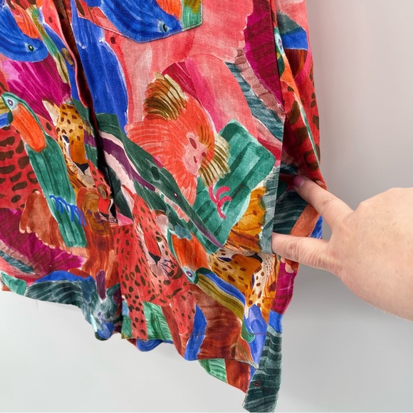 Farm Rio Anthropologie Linen Jungle Print Relaxed Linen Romper Long Sleeve Small - Picture 12 of 15